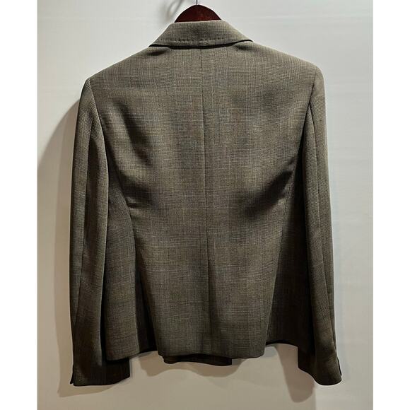 MAX MARA Italy VNTG Tan Brown Plaid Wool Silk Blend Double Breasted Blazer sz 14 - Picture 4 of 11